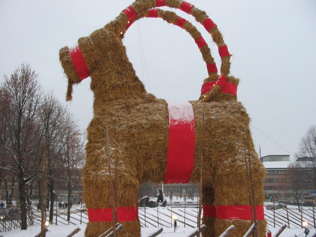  In Sweden, people erect a giant straw goat