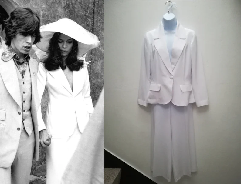 The bridal suit, worn by Bianca Jagger